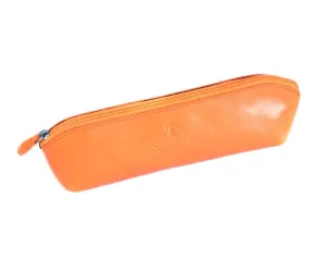 Large Leather Pencil Case - Orange