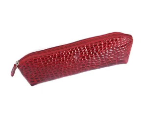 Large Leather Pencil Case - Red Patent Croc