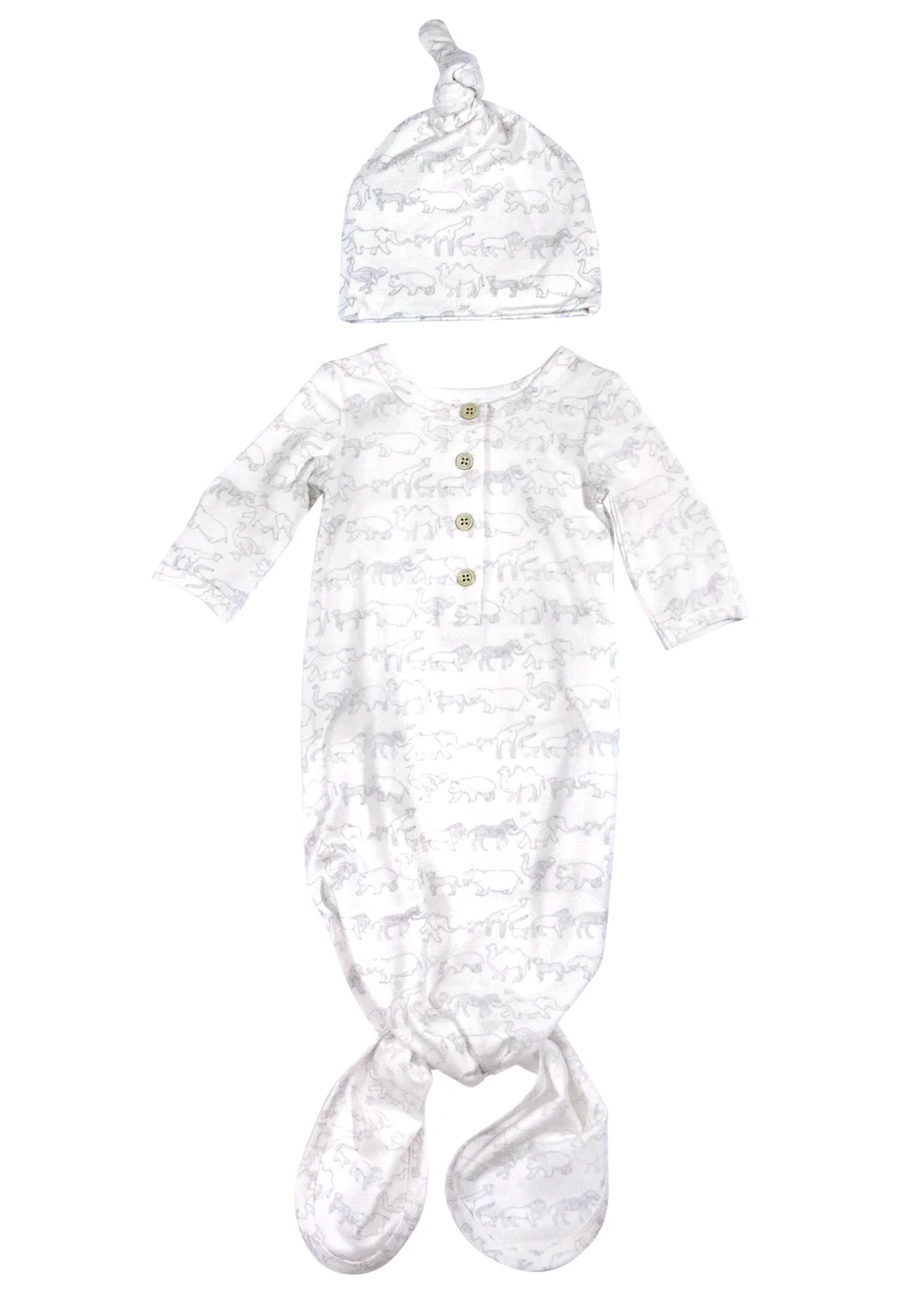 Layette Tie Gown   Hat- Blue Zoo Parade