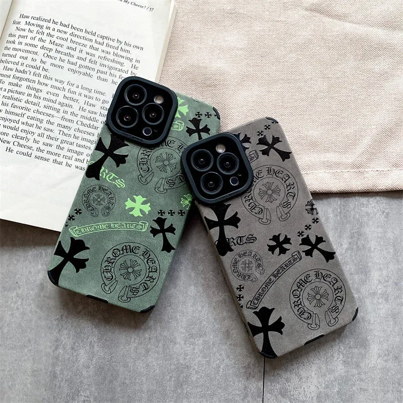 Leather Style Chromo Heart  Phone Case For IPhone