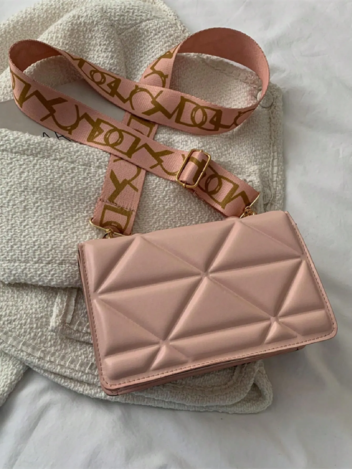Lightweight,Business Casual Mini Chain Decor Flap Square Bag