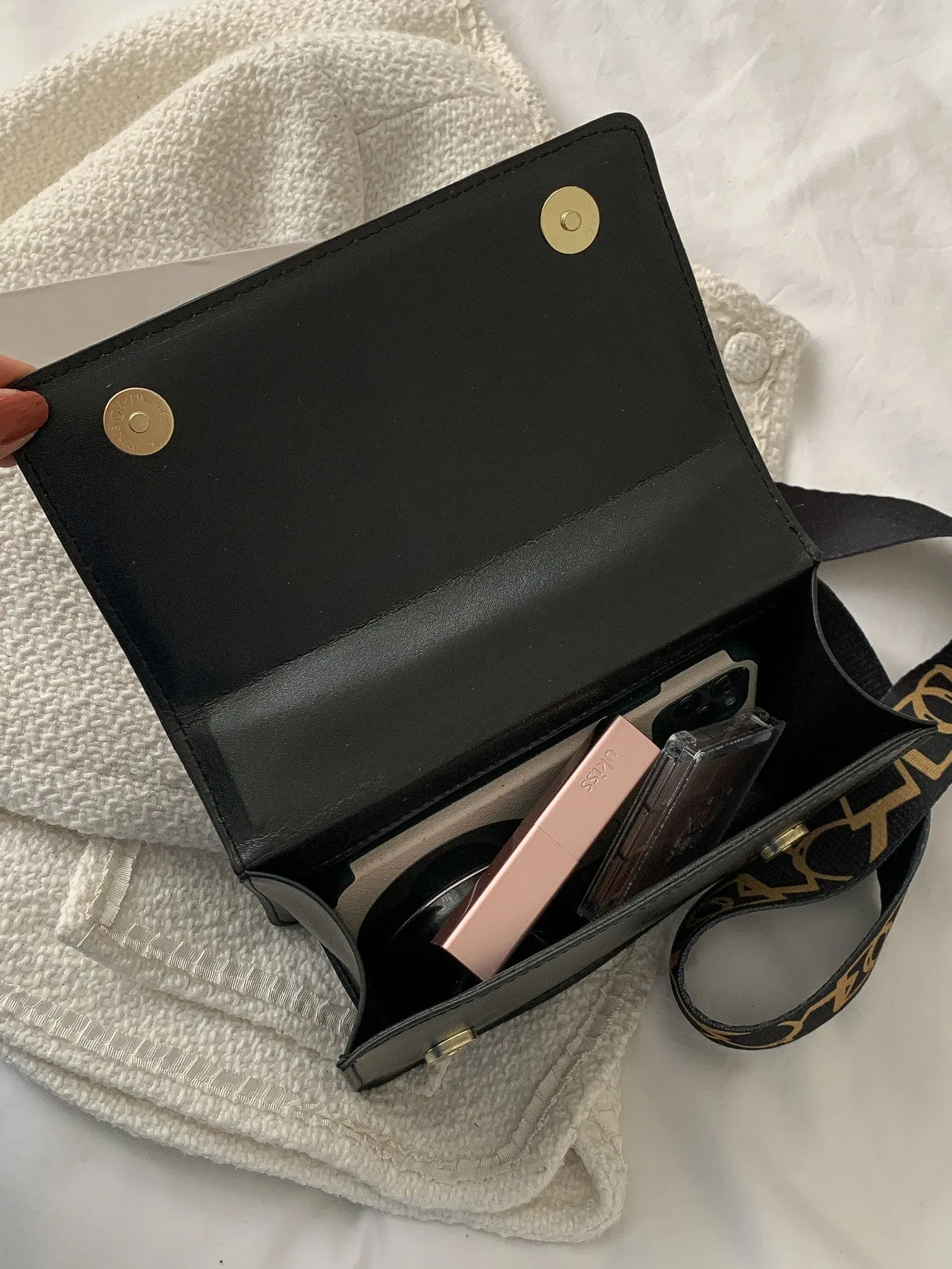 Lightweight,Business Casual Mini Chain Decor Flap Square Bag