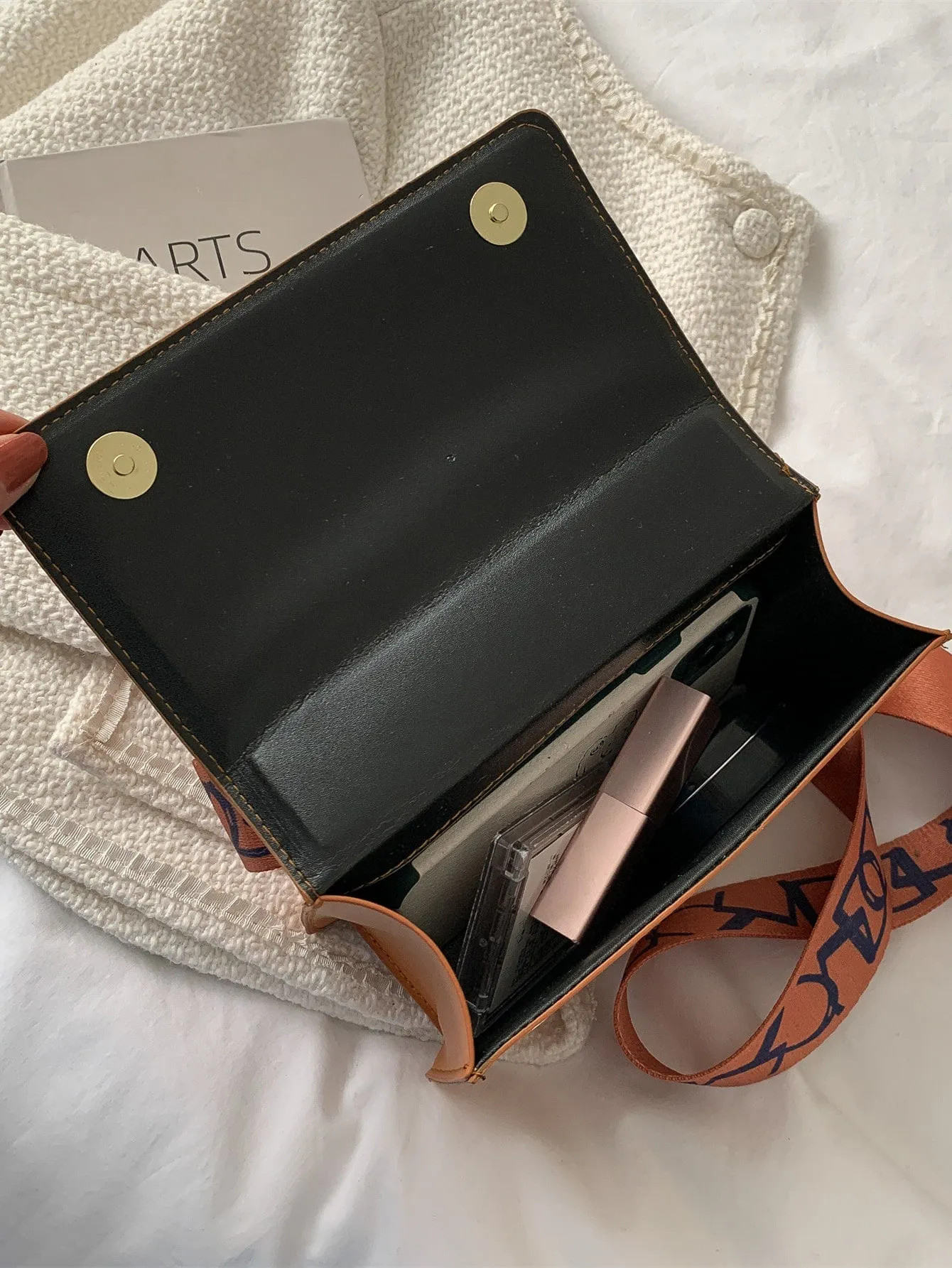Lightweight,Business Casual Mini Chain Decor Flap Square Bag