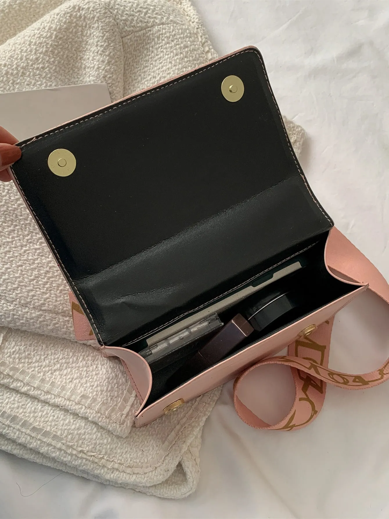 Lightweight,Business Casual Mini Chain Decor Flap Square Bag