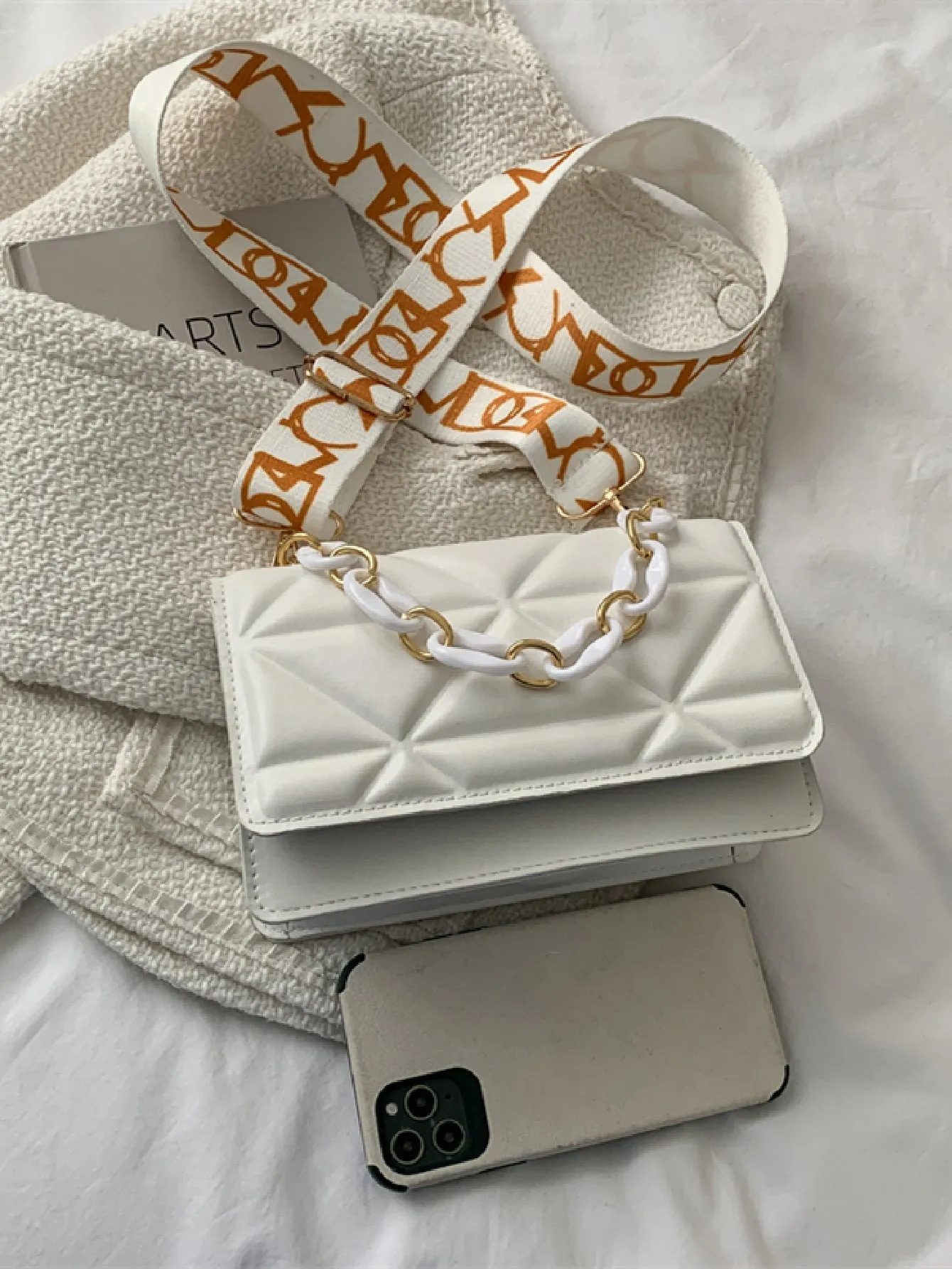 Lightweight,Business Casual Mini Chain Decor Flap Square Bag