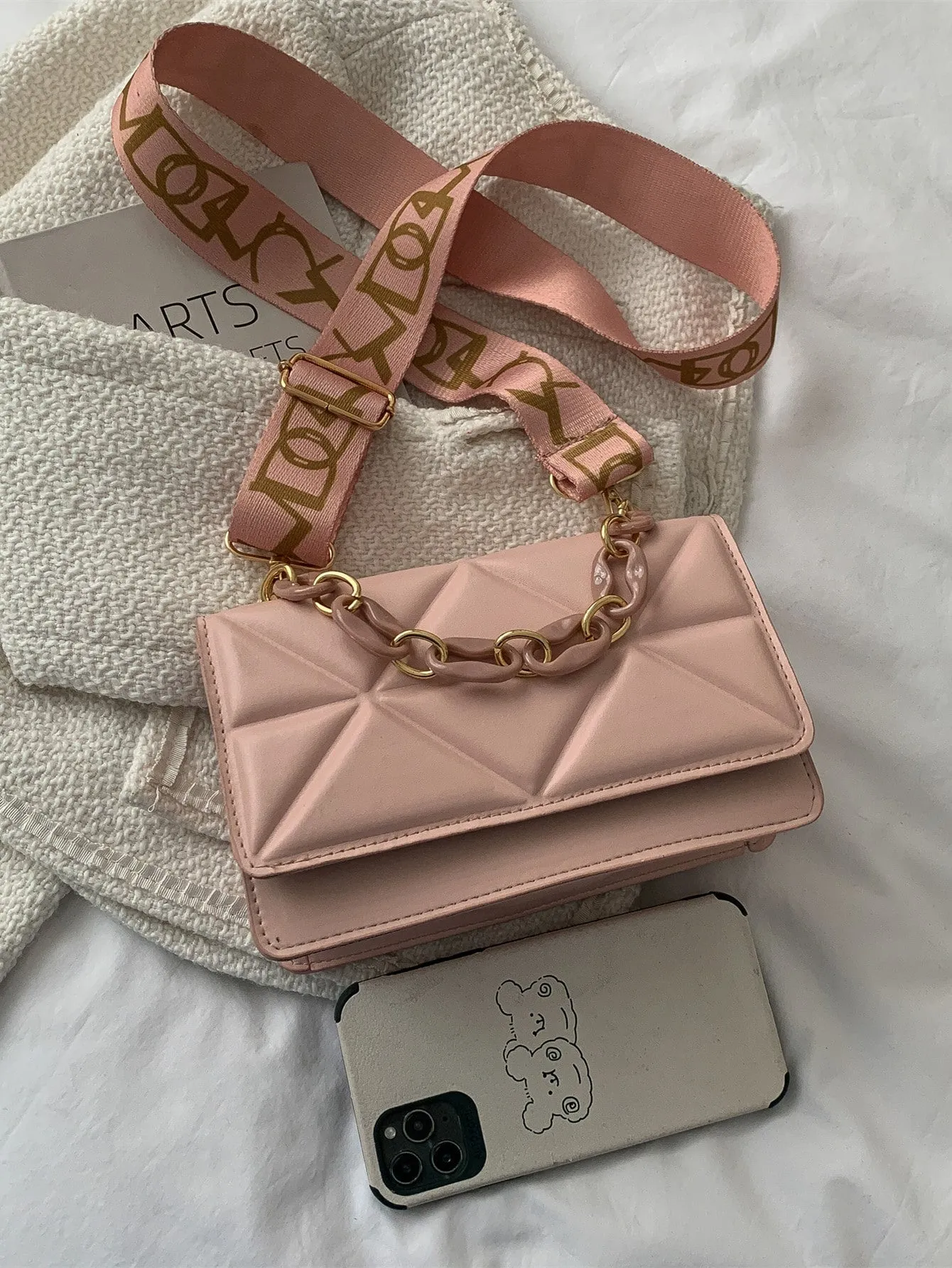 Lightweight,Business Casual Mini Chain Decor Flap Square Bag