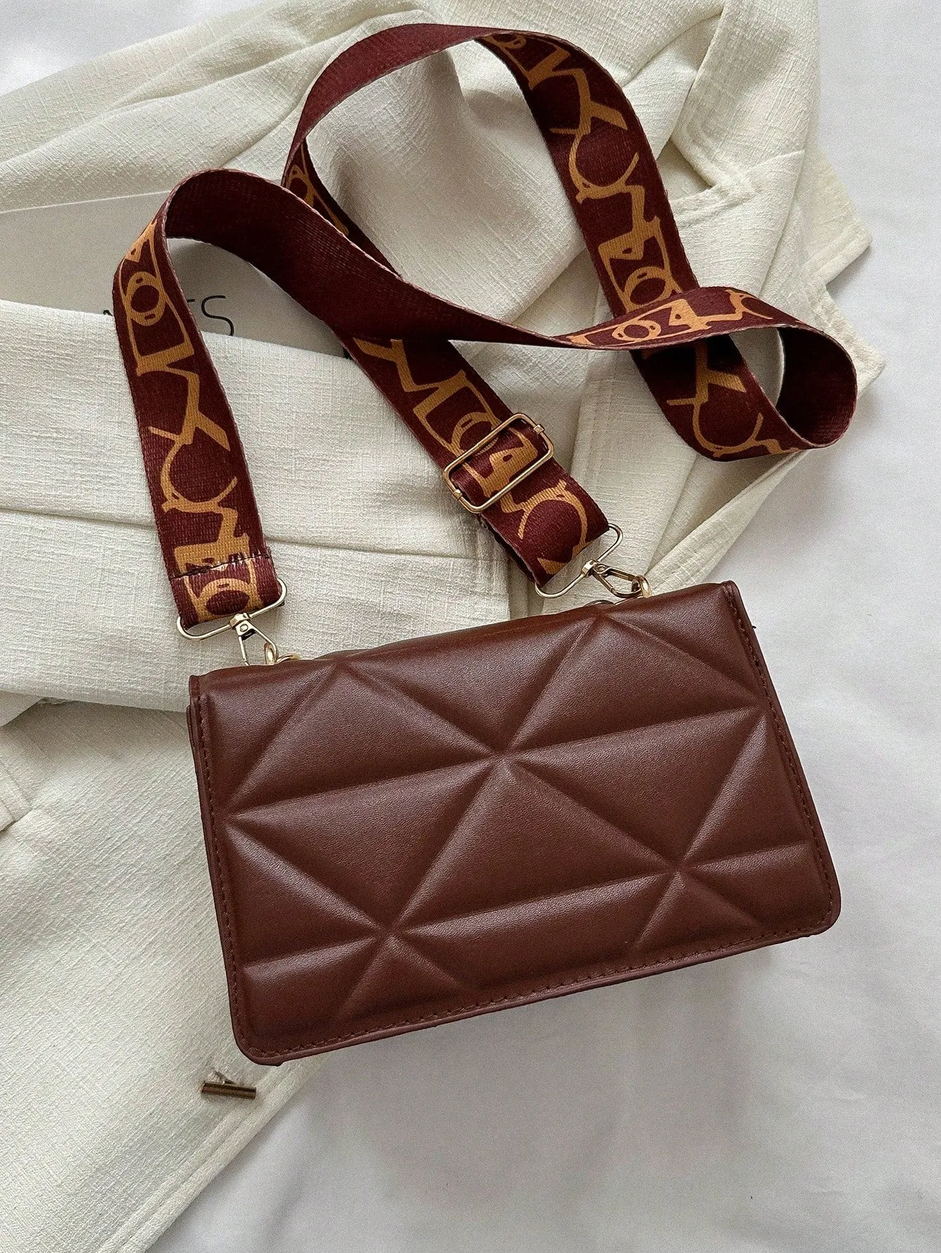 Lightweight,Business Casual Mini Chain Decor Flap Square Bag