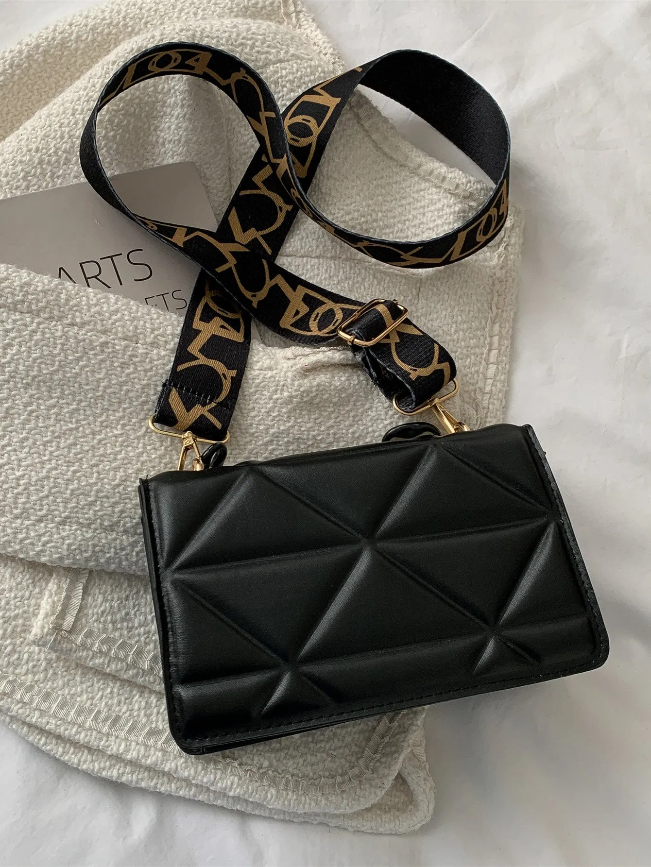 Lightweight,Business Casual Mini Chain Decor Flap Square Bag