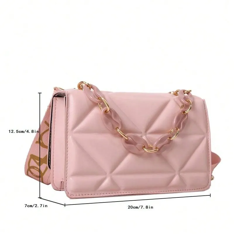 Lightweight,Business Casual Mini Chain Decor Flap Square Bag