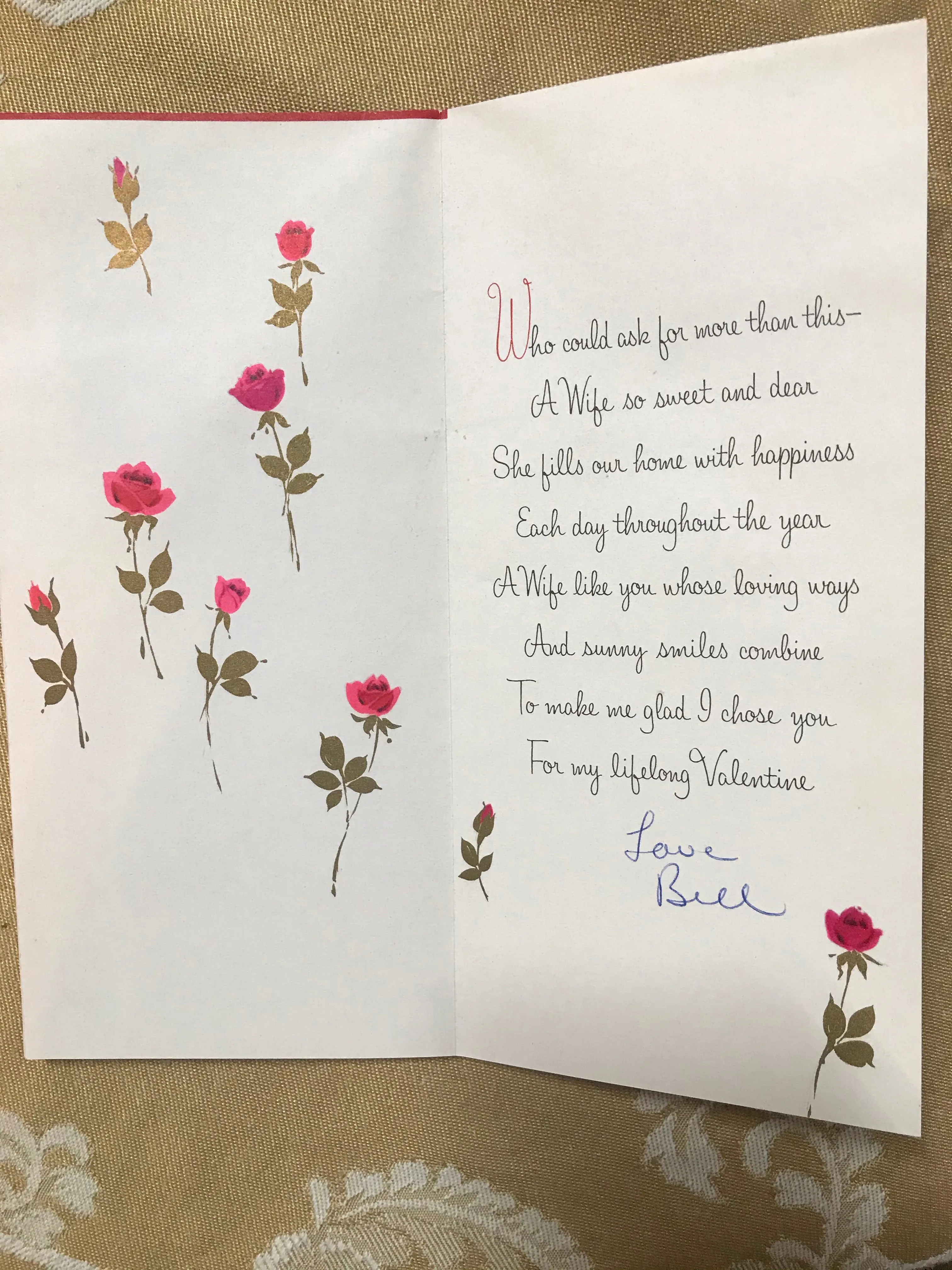 <€€ Vintage Valentine's Day CARD for Wife Raised Gold Rose Used Retired