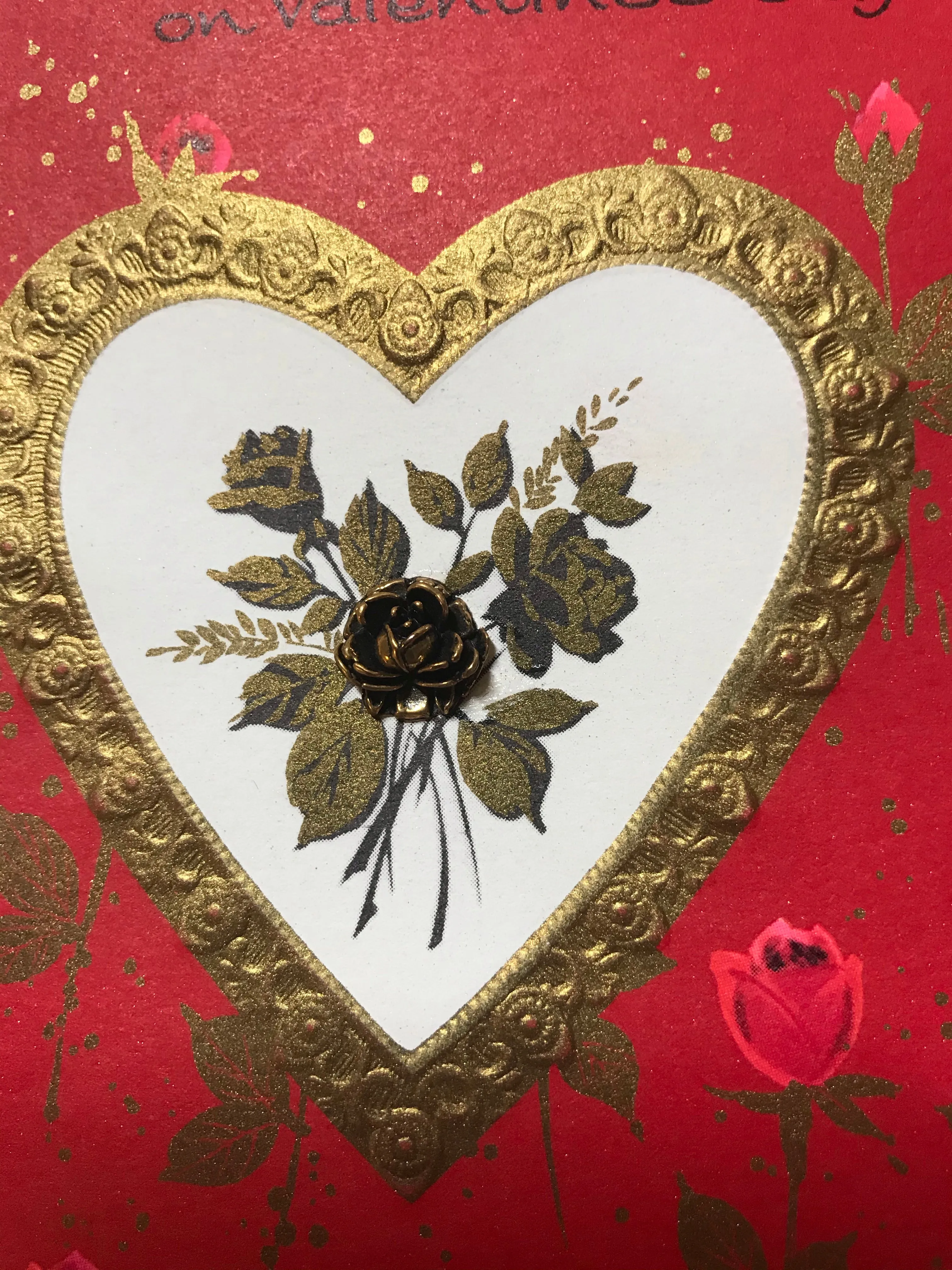 <€€ Vintage Valentine's Day CARD for Wife Raised Gold Rose Used Retired