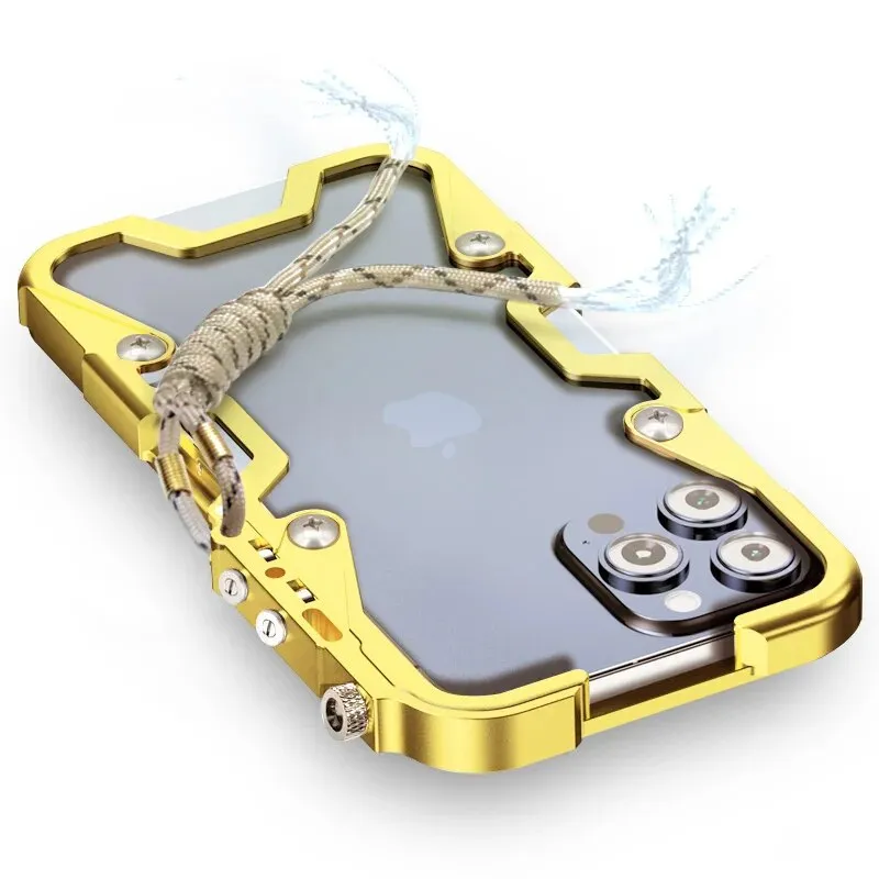 Luxury Aluminum Metal Frame Shockproof Bumper Phone Case With Lanyard For iPhone
