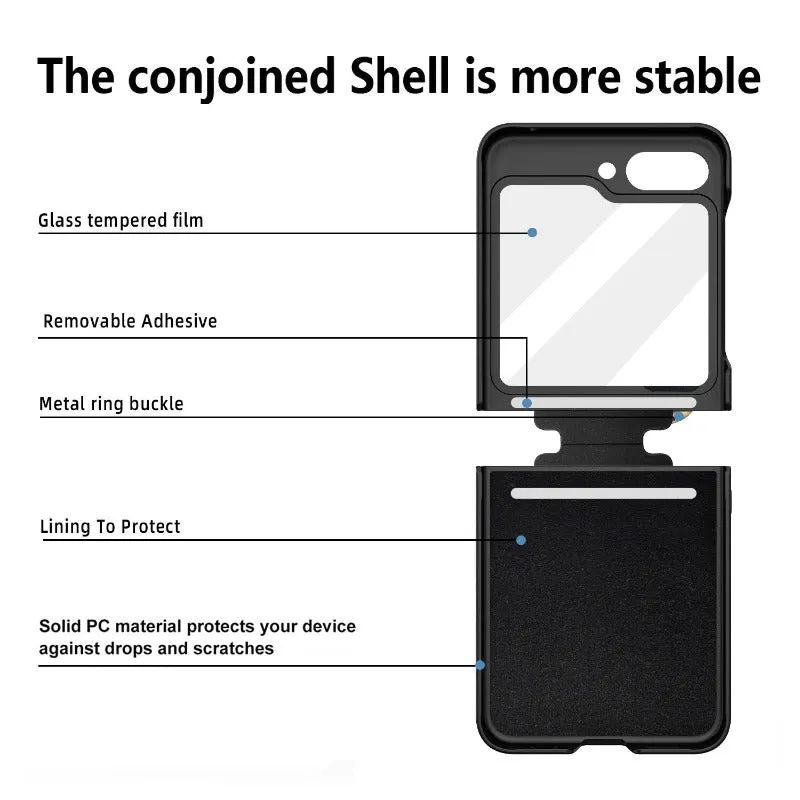 Luxury Colorful Shiny Glitter Ring Bracket With Tempered Film Shockproof Hard Phone Case For Samsung Galaxy Z Flip 5