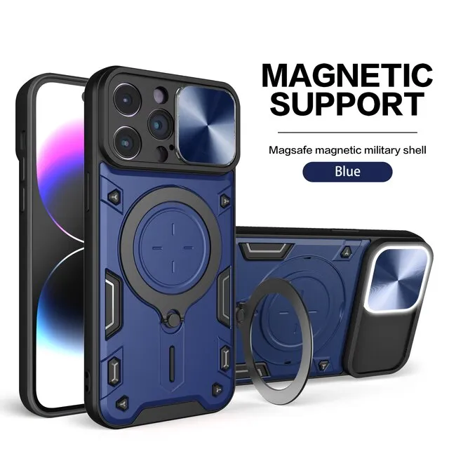 Magnetic Sliding Phone Case With 360 Rotate Kickstand For iPhone