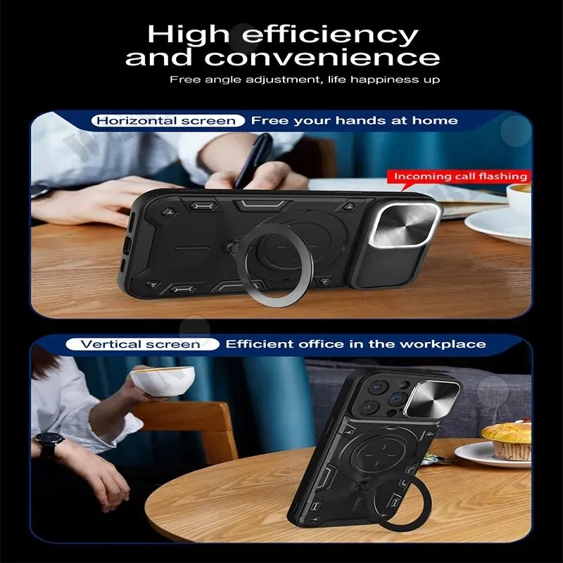 Magnetic Sliding Phone Case With 360 Rotate Kickstand For iPhone