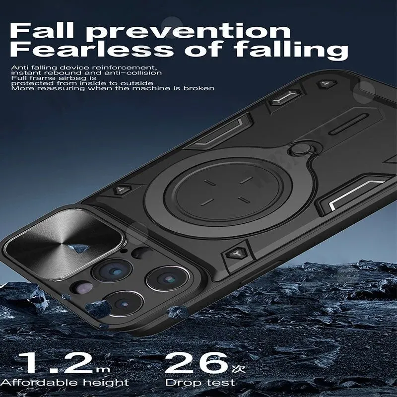 Magnetic Sliding Phone Case With 360 Rotate Kickstand For iPhone