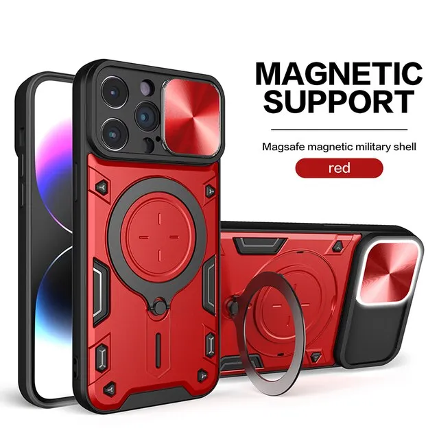 Magnetic Sliding Phone Case With 360 Rotate Kickstand For iPhone