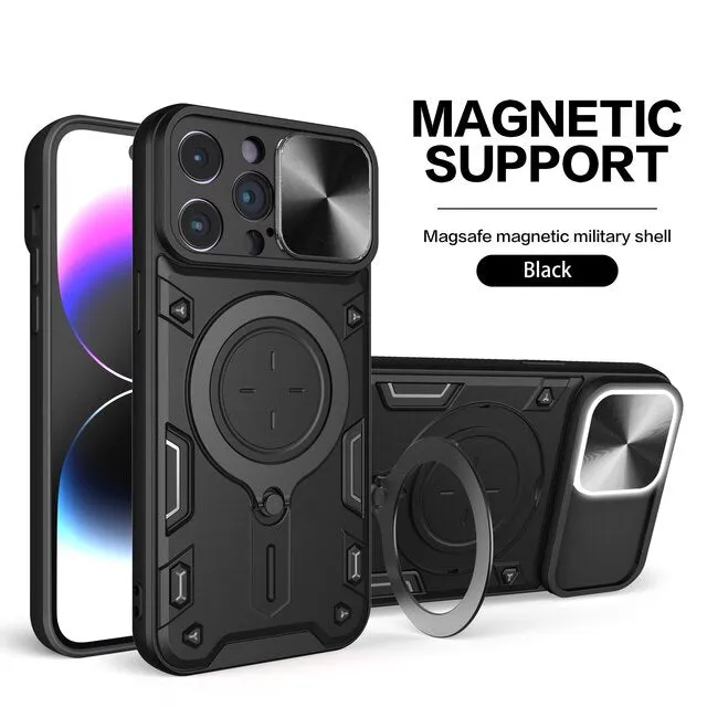 Magnetic Sliding Phone Case With 360 Rotate Kickstand For iPhone