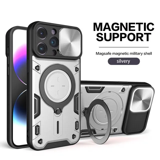 Magnetic Sliding Phone Case With 360 Rotate Kickstand For iPhone