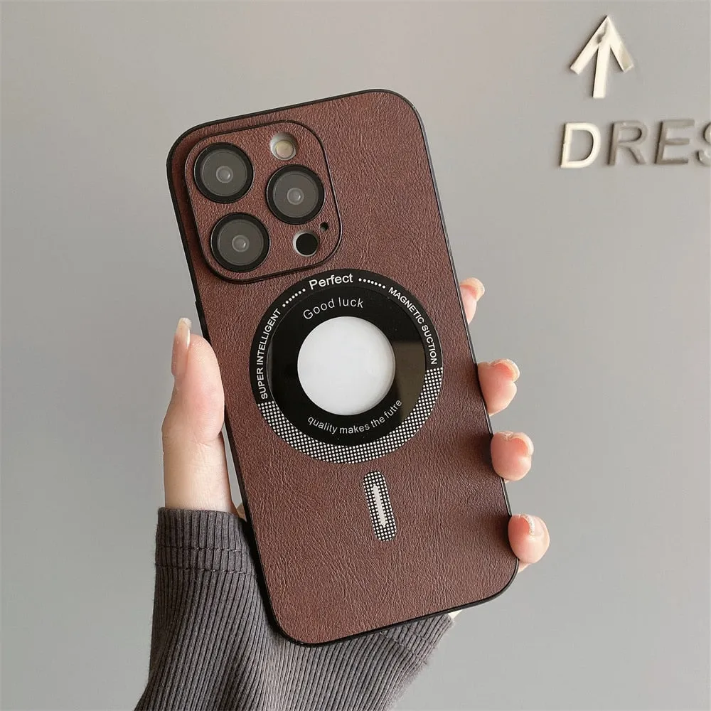 Magsafe Hollow Out Leather Pattern Phone Case for iPhone