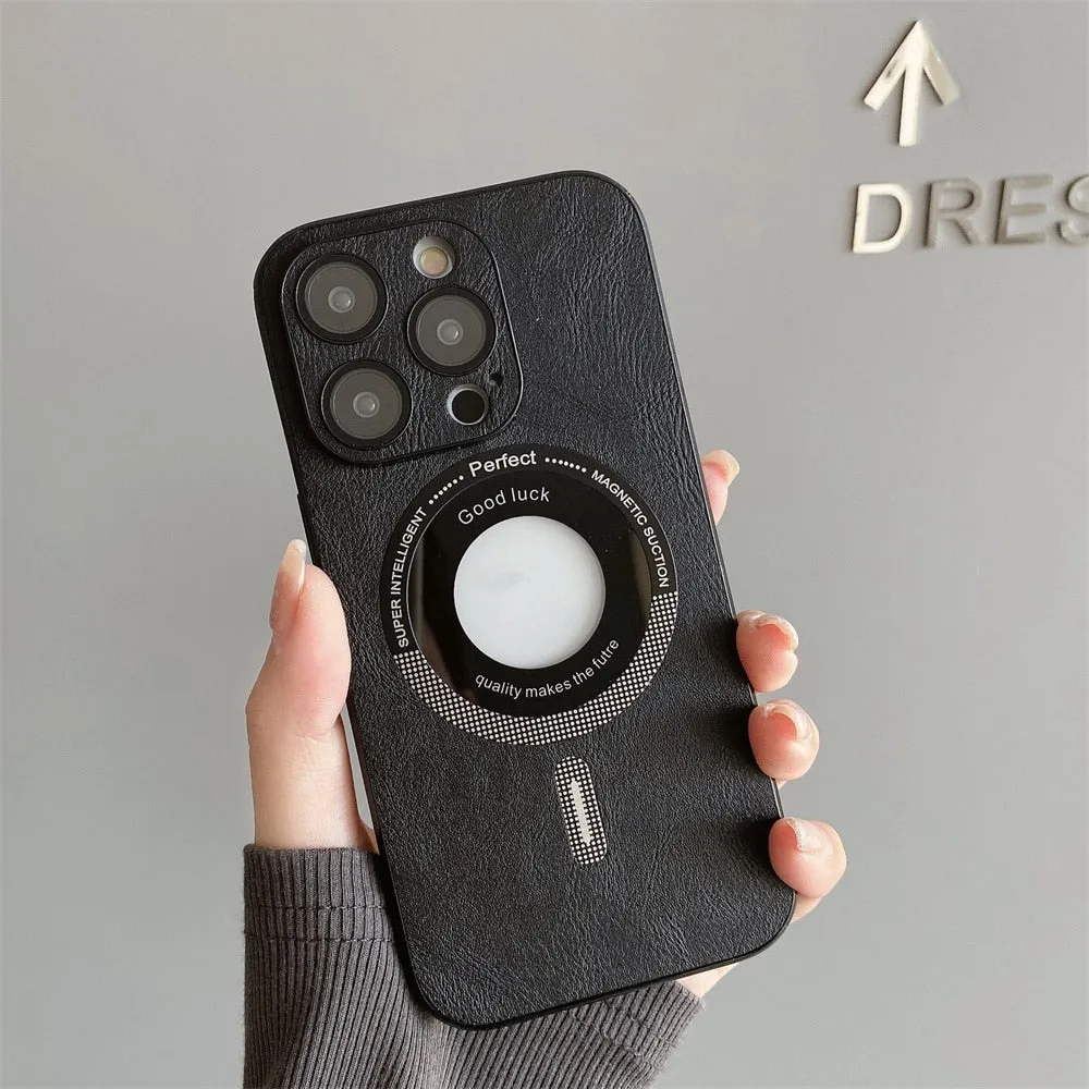 Magsafe Hollow Out Leather Pattern Phone Case for iPhone