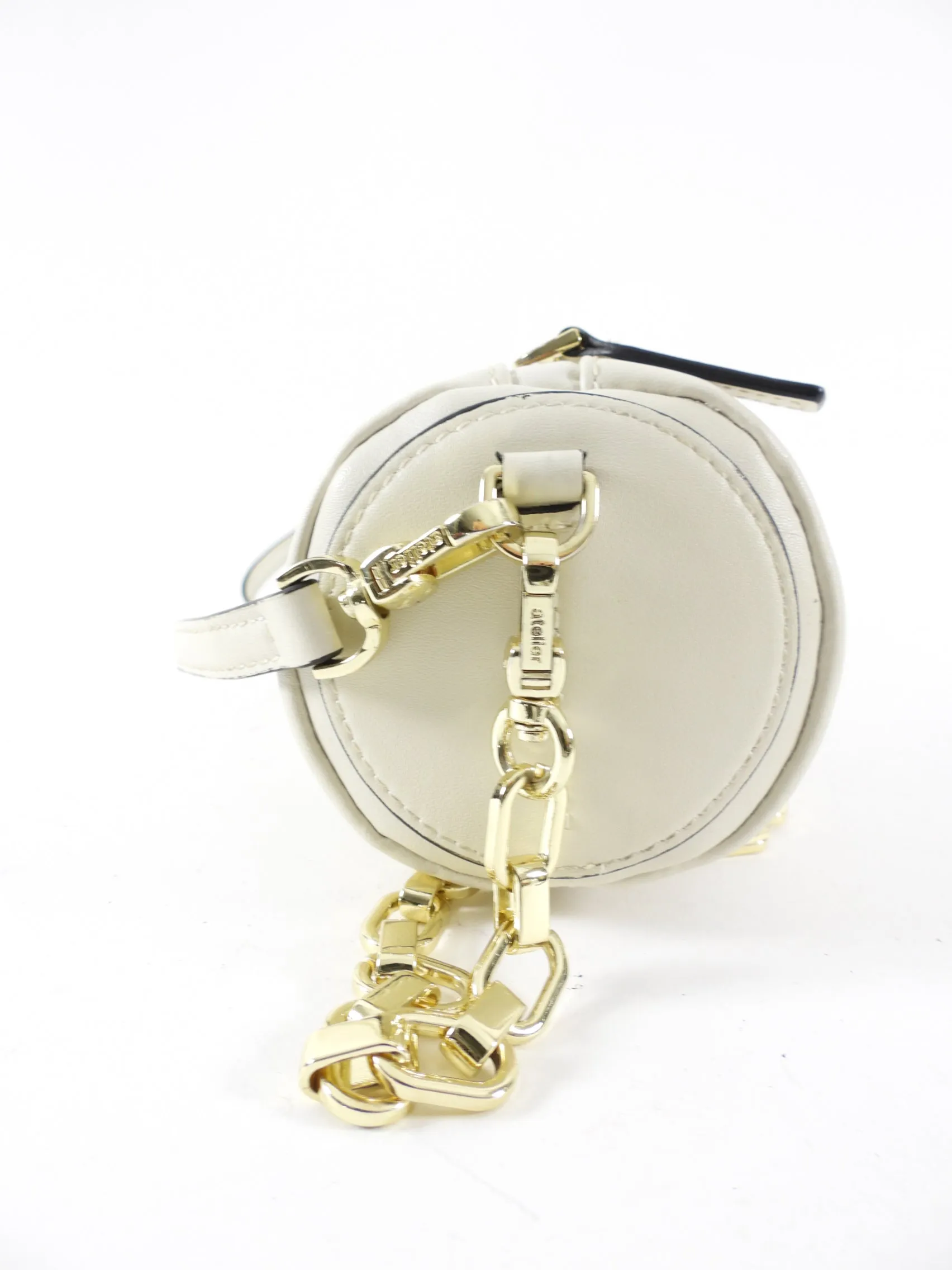 Manu Atelier Small Ivory Leather Barrel Bag with Chain Strap