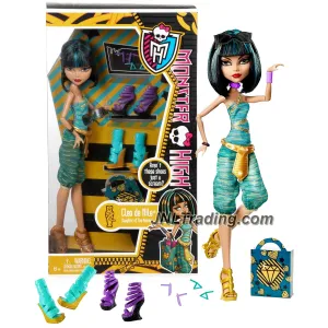 Mattel Year 2013 Monster High Aren't These Shoes Just a Scream? Series 11 Inch Doll - Cleo de Nile with 3 Pair of Shoes, Earrings, Bag and Doll Stand