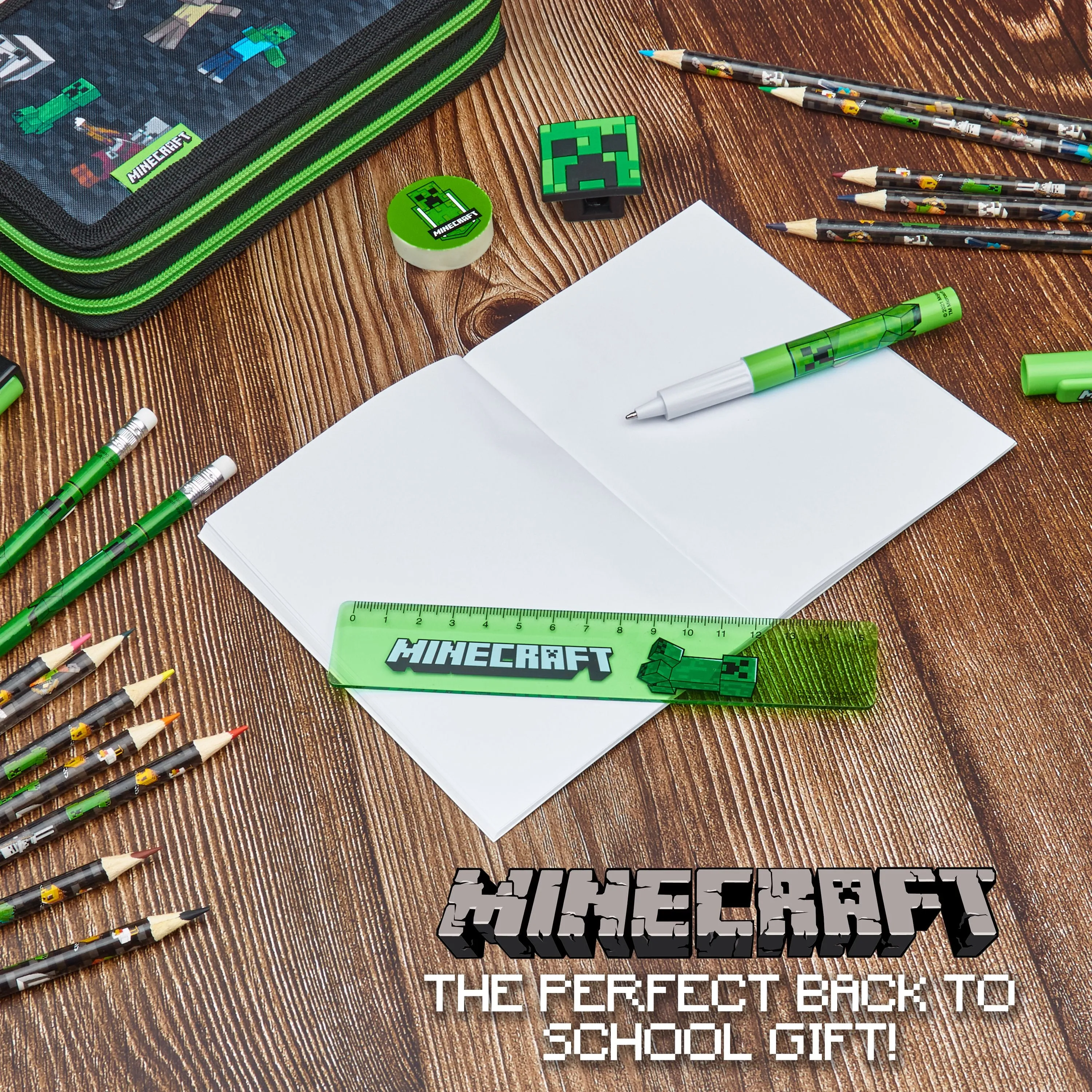 Minecraft Children's Pencil Case with 2 Compartments and School Supplies