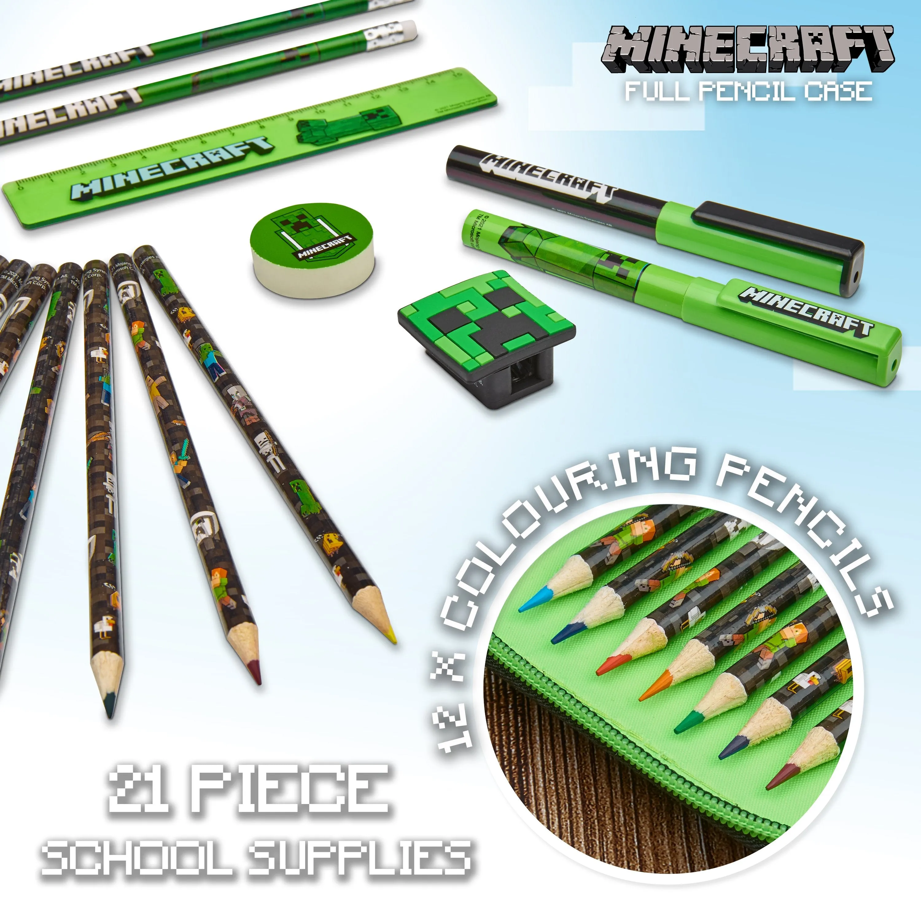 Minecraft Children's Pencil Case with 2 Compartments and School Supplies