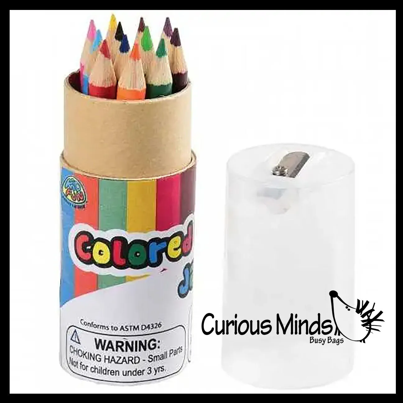 Mini Colored Pencil Jar with 12 Colored Pencils and a Built In Sharpener - Multiple Colors