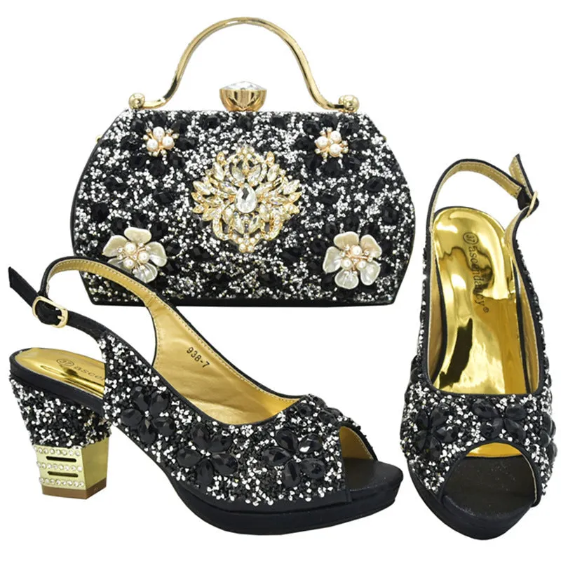New Summer High Heel Sandals With A Strap Buckle With Hhinestone Bag ,Diamond Evening Wedding Bag