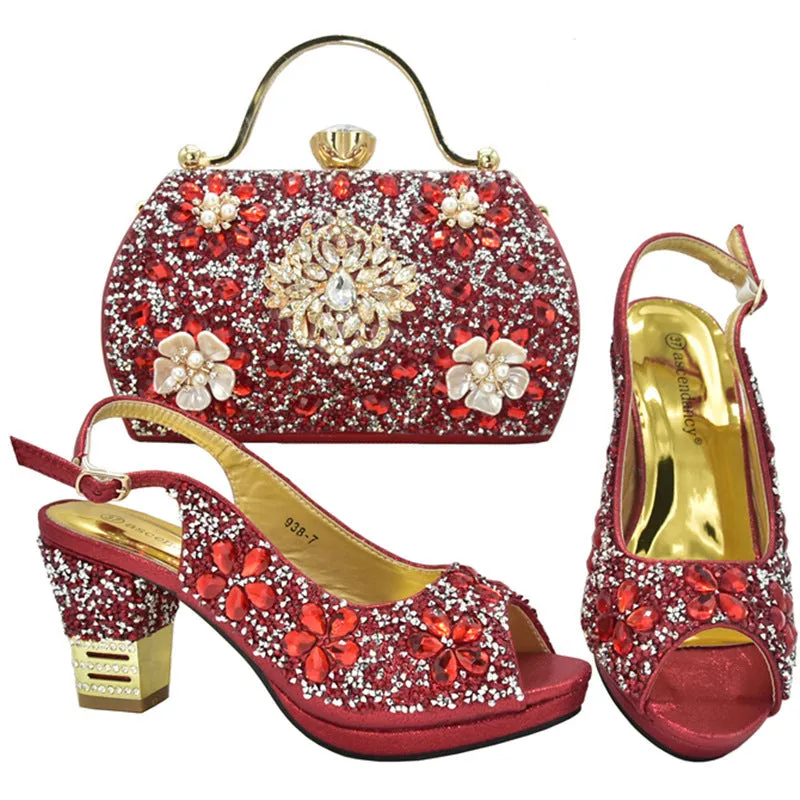 New Summer High Heel Sandals With A Strap Buckle With Hhinestone Bag ,Diamond Evening Wedding Bag