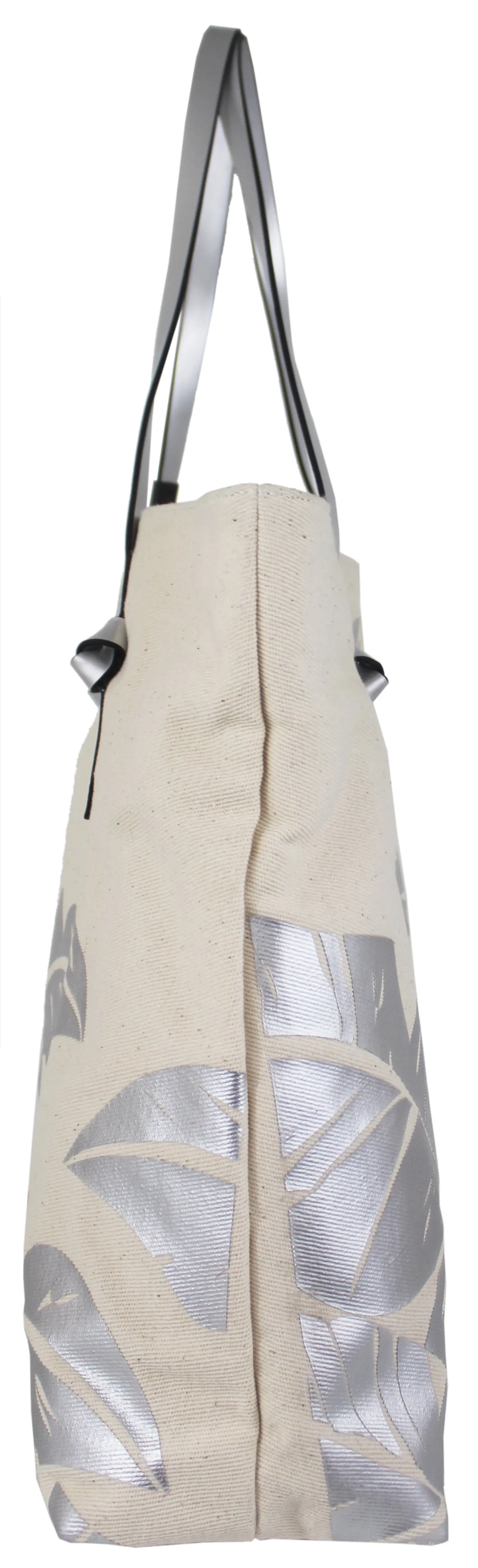 Palm Canvas Tote in Natural & Silver