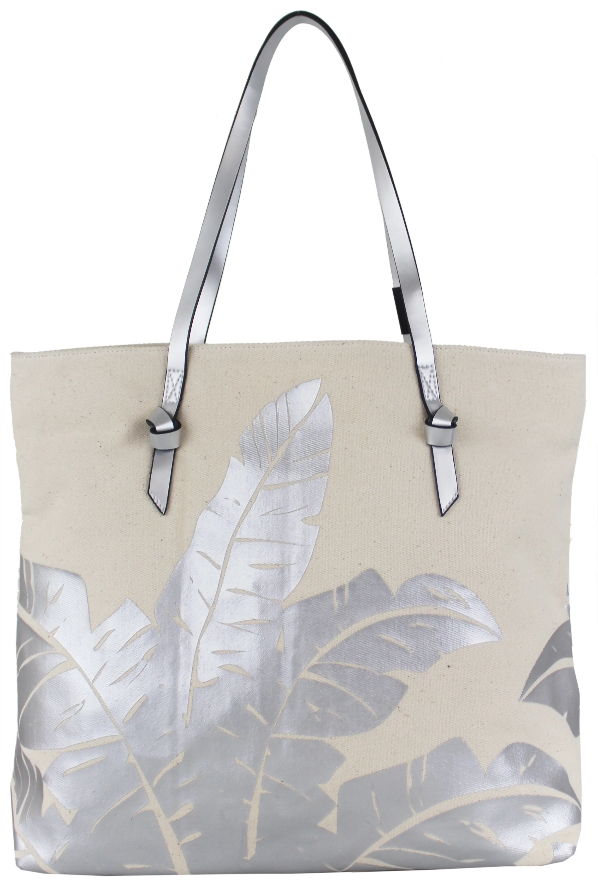 Palm Canvas Tote in Natural & Silver