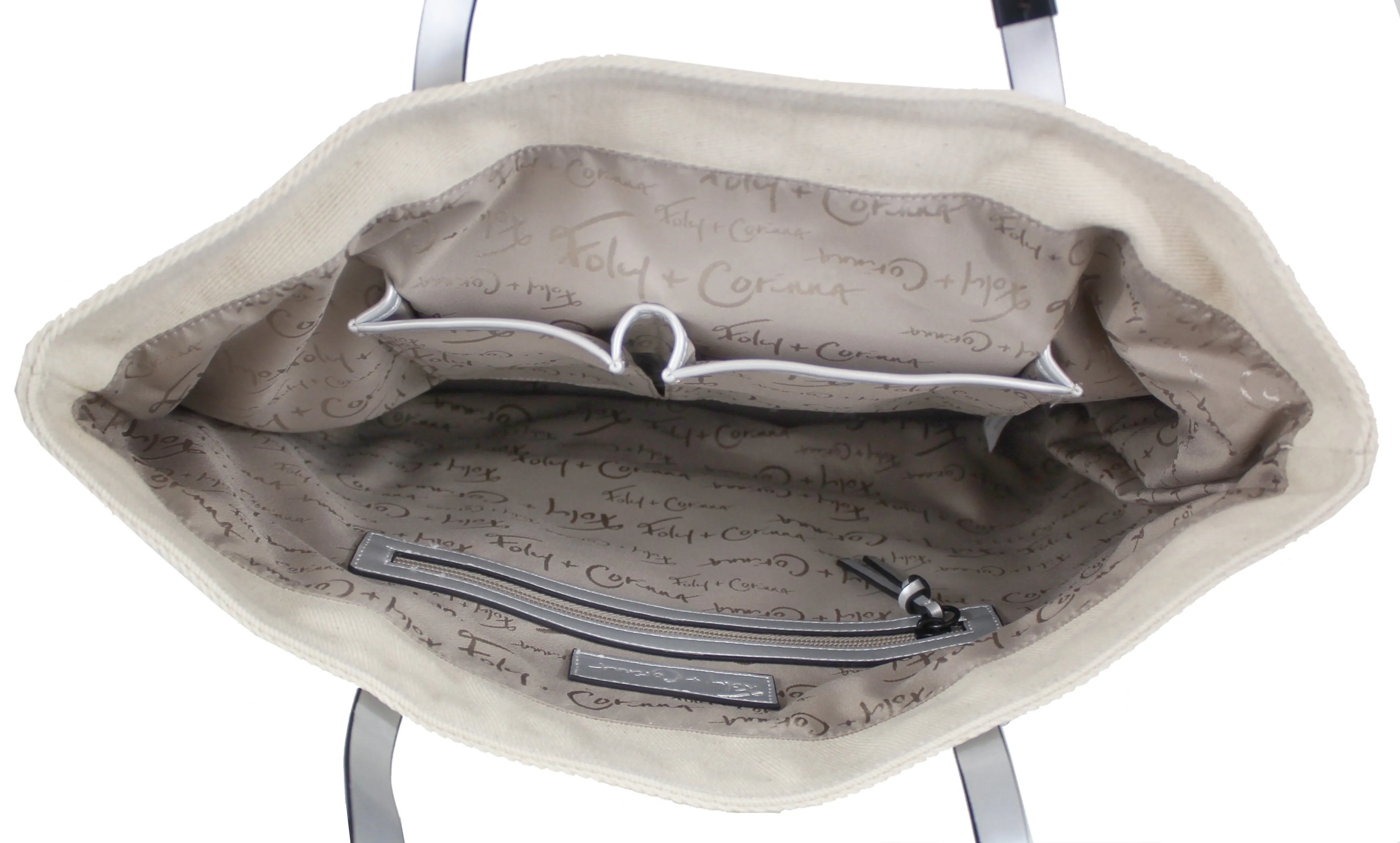 Palm Canvas Tote in Natural & Silver