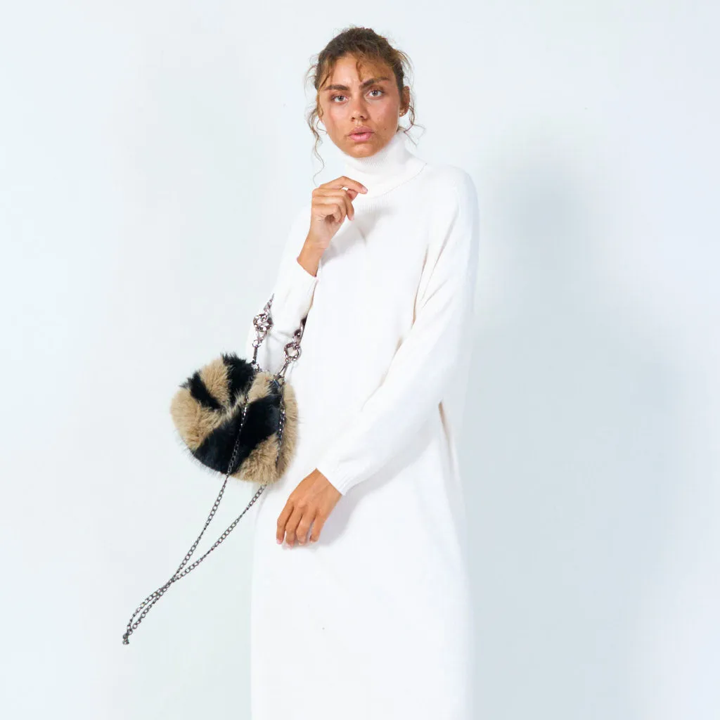 Patterned faux fur clutch with chain strap wholesale