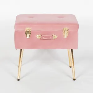Pink Suitcase Stool With Gold Legs