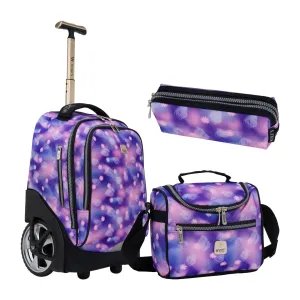 PinkPurple Blur Spot Big Wheel School Bag Trolley Set of 3 (Lunch Bag & Pencil Case)