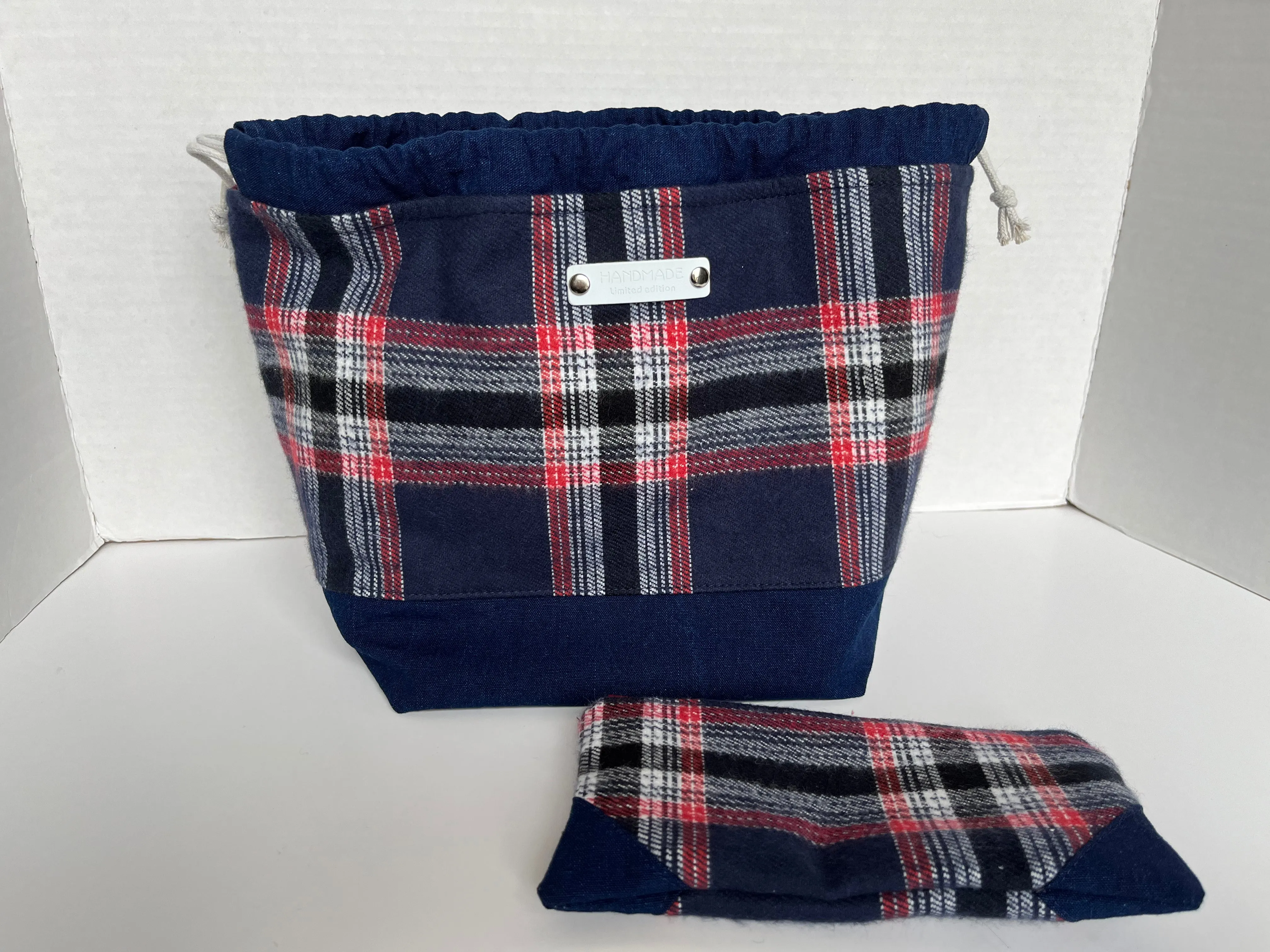 Plaid Flannel Small Knitting Bag, Fall Project Bag, Finch Bucket Bag