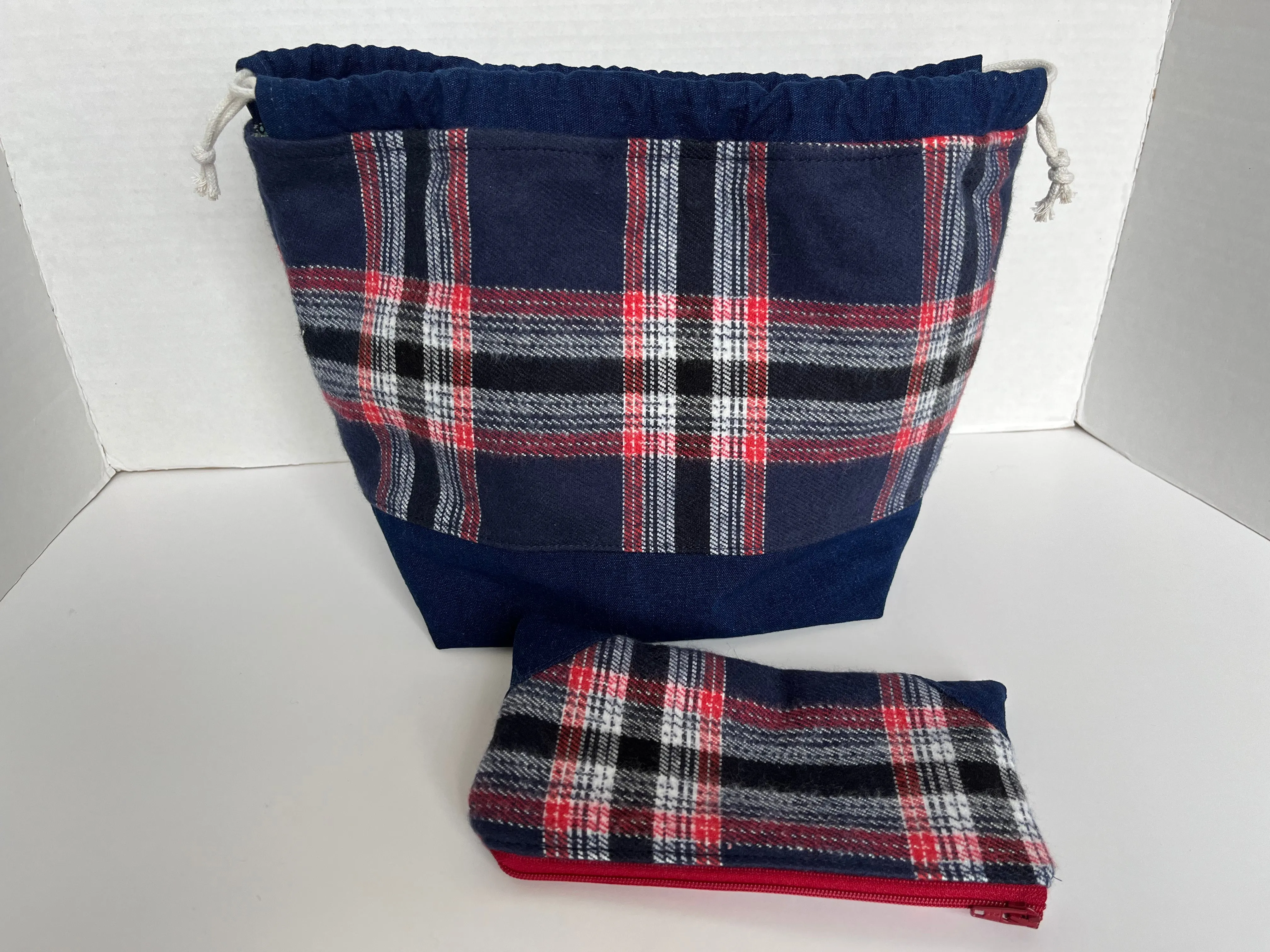 Plaid Flannel Small Knitting Bag, Fall Project Bag, Finch Bucket Bag