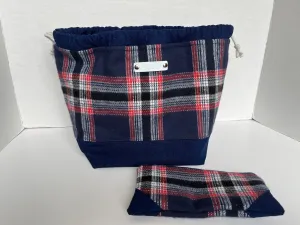 Plaid Flannel Small Knitting Bag, Fall Project Bag, Finch Bucket Bag