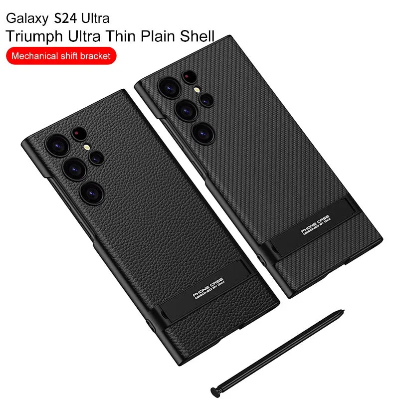 PU Leather Anti-knock Phone Case With Holder For Galaxy S24