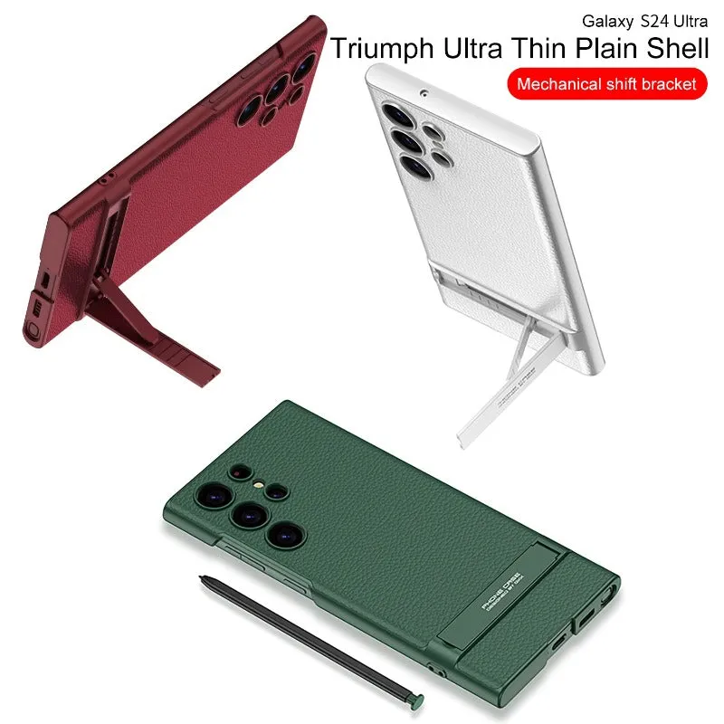 PU Leather Anti-knock Phone Case With Holder For Galaxy S24