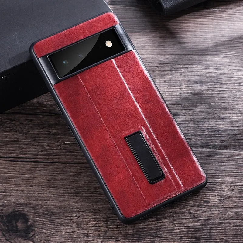 PU Leather Phone Case With Metal Holder For Google Pixel 7 6