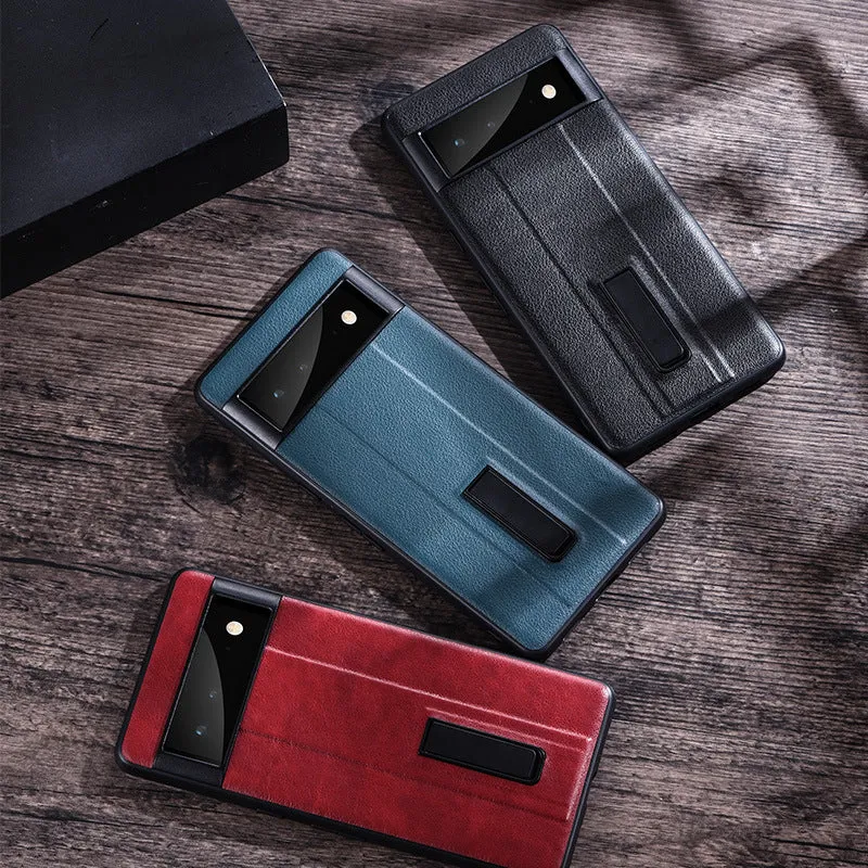 PU Leather Phone Case With Metal Holder For Google Pixel 7 6