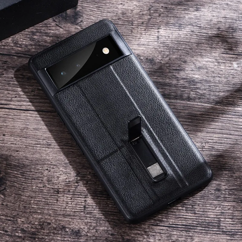 PU Leather Phone Case With Metal Holder For Google Pixel 7 6