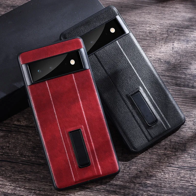 PU Leather Phone Case With Metal Holder For Google Pixel 7 6