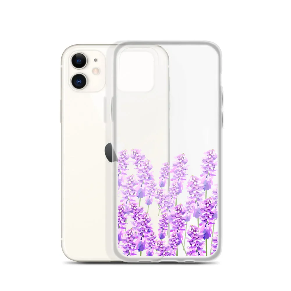 Purple Lavender iPhone 14 13 12 Case, Flowers Floral Clear Transparent Print Cute Aesthetic iPhone 11 Mini SE XS Max XR X 7 8 Cell Phone