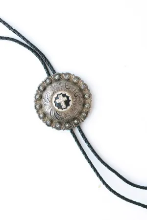 Scalloped Cross Medallion Bolo Tie