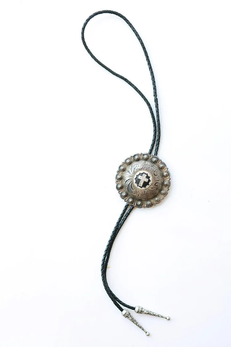 Scalloped Cross Medallion Bolo Tie